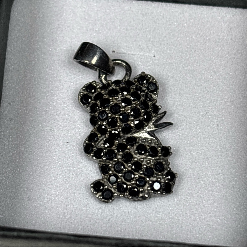🐻 Sterling Silver Bear Pendant w/ Black Spinel 1.8 ct – Rhodium Plated ✨
